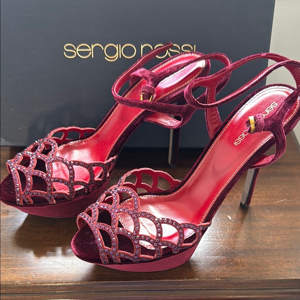 Sergio Rossi Burgundy Velvet Heels